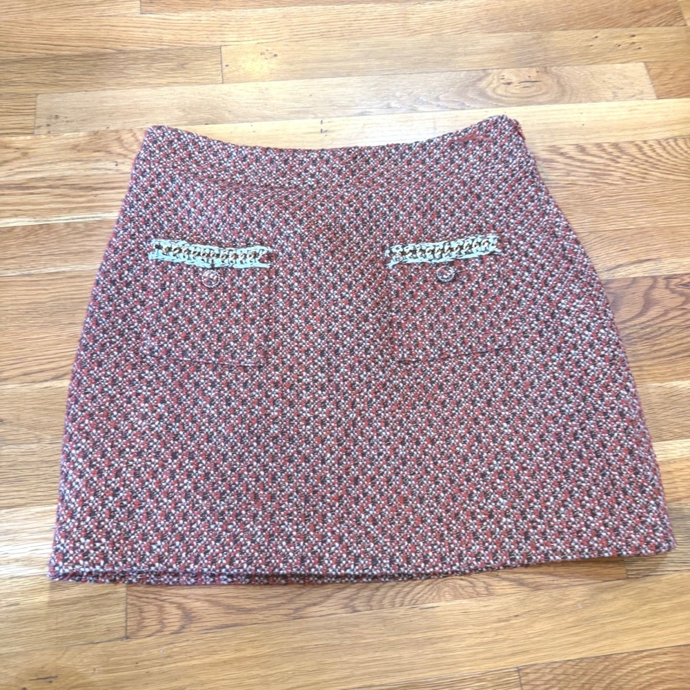 Jeannie Mai x INC Tweed Mini Skirt Orange Brown Chain Trim Size 12